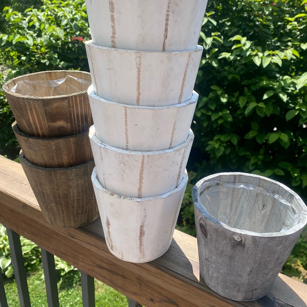 Set of 9 Rustic Wooden Planters in White and Brown - Picture 10 of 14